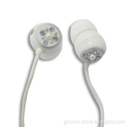 Wired Earphones with Beautiful Shape and Diamond, Cable Length of 120cm +/-3%